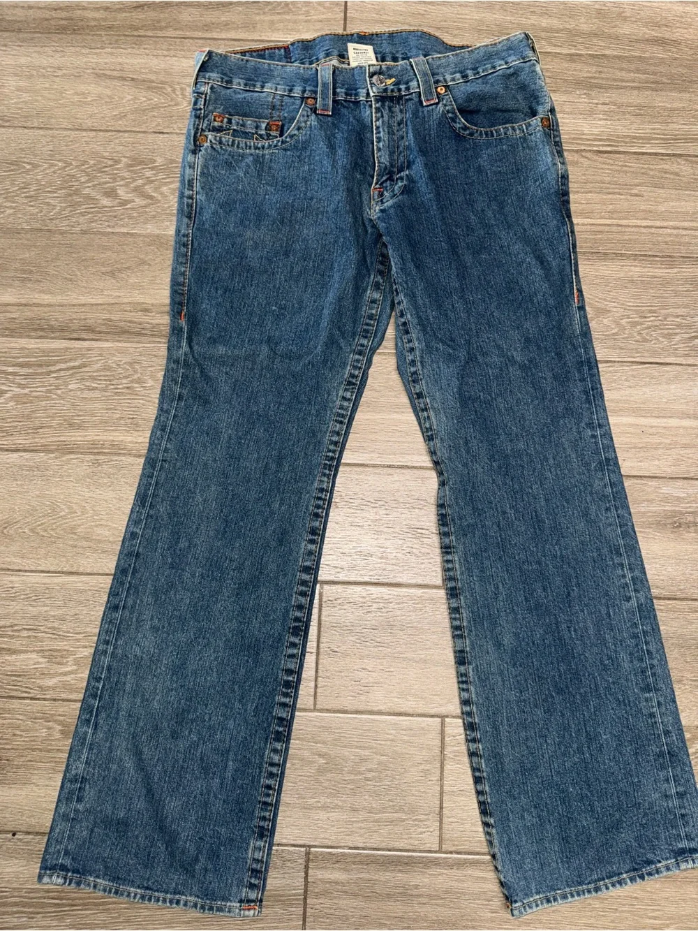 Men’s True Religion Blue Denim Jeans with Colorful Embroidered 36x33
